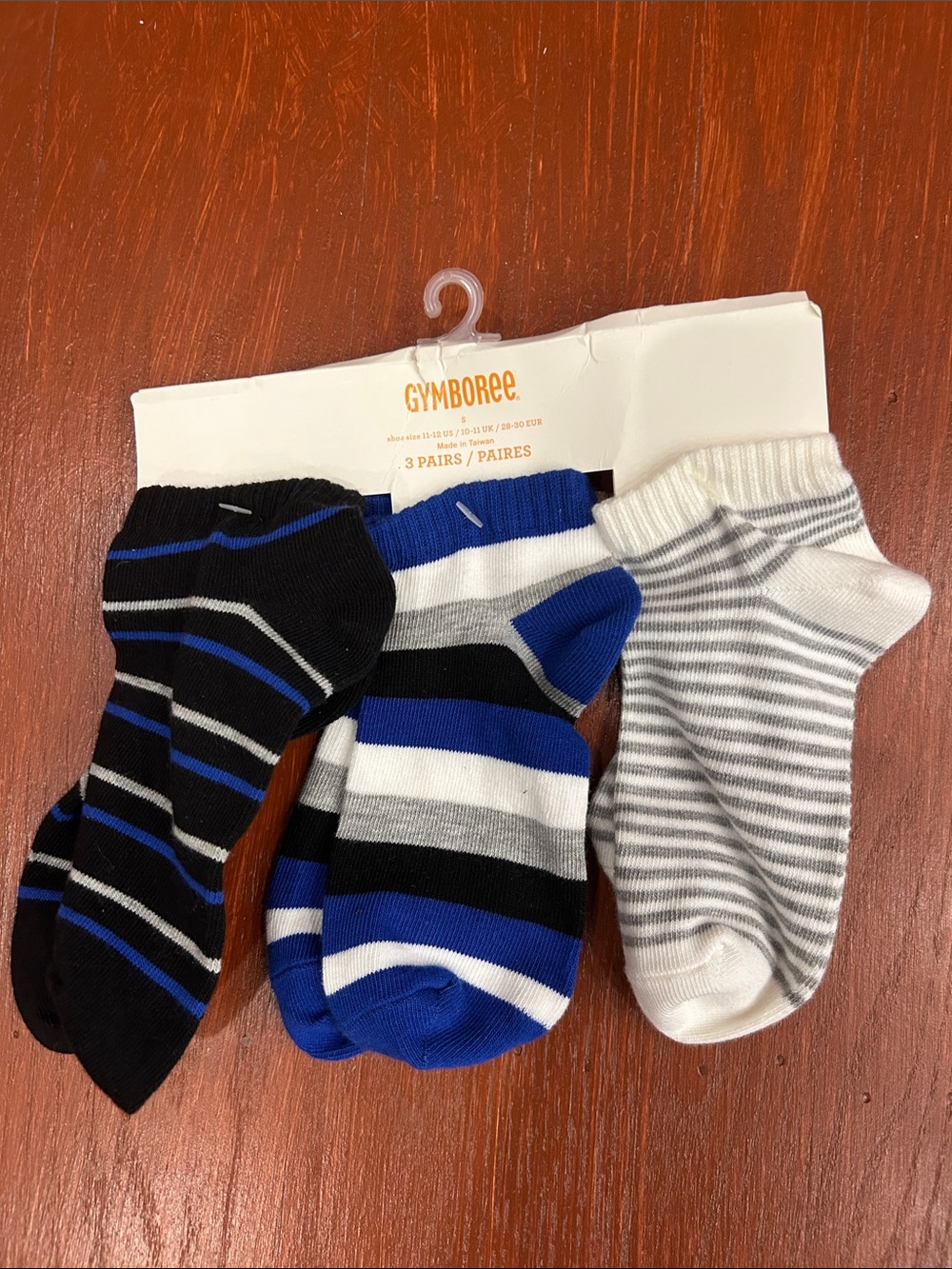 Gymboree Boys 3-Pack Low-Cut Socks in Black, Blue & Gray Stripes